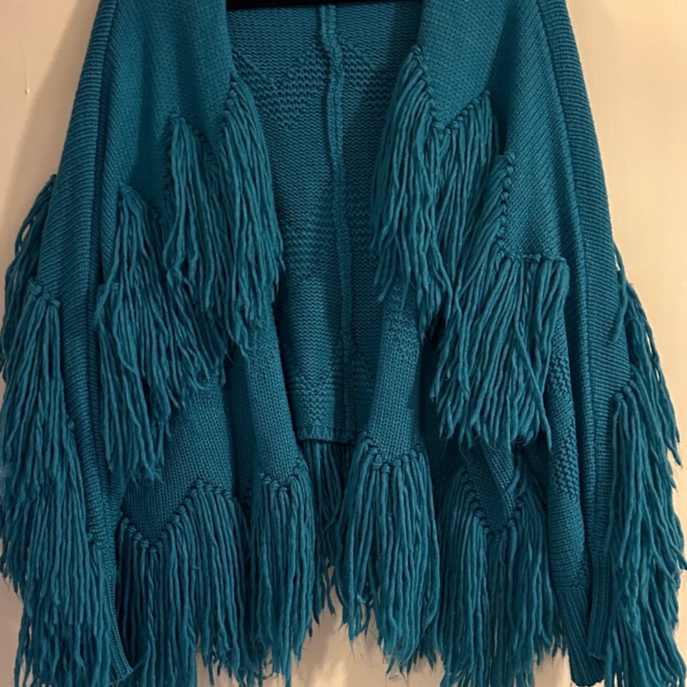 POL Turquoise Fringe Cardigan - Picture 4 of 5